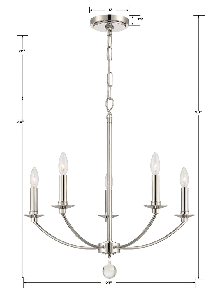 Mila 5 Light Polished Nickel Chandelier Chandelier Crystorama