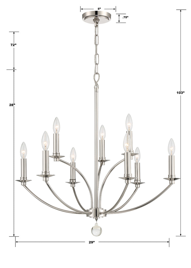 Mila 9 Light Polished Nickel Chandelier Chandelier Crystorama