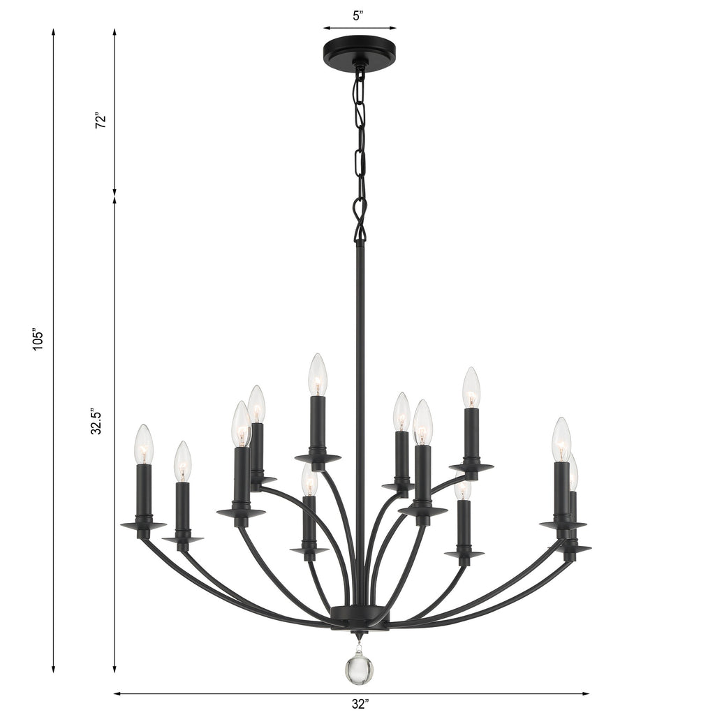 Mila 12 Light Black Chandelier Chandelier Crystorama