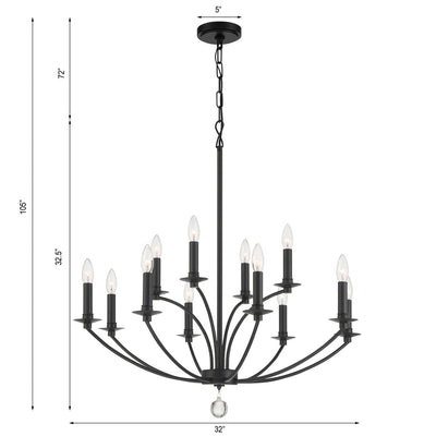 Mila 12 Light Black Chandelier Chandelier Crystorama