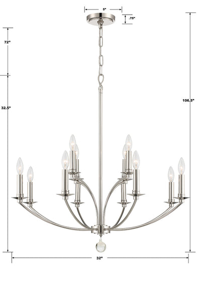 Mila 12 Light Polished Nickel Chandelier Chandelier Crystorama