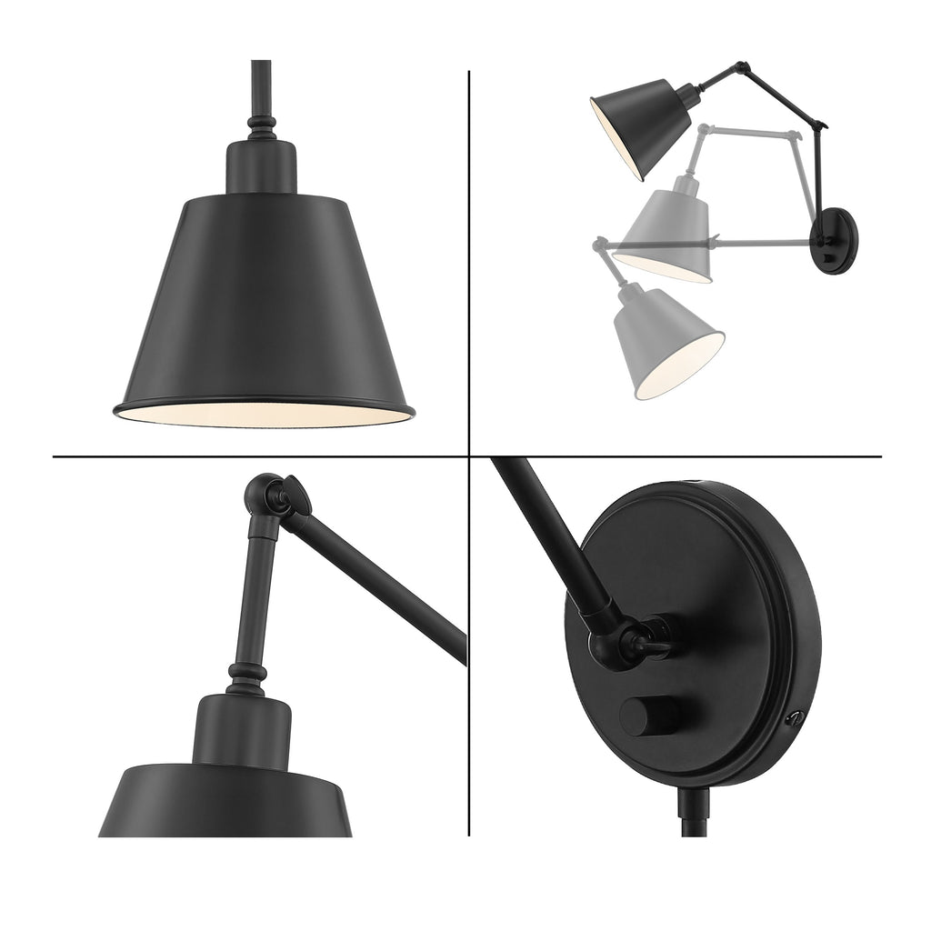 Mitchell 1 Light Matte Black Task Sconce Wall Sconce Crystorama