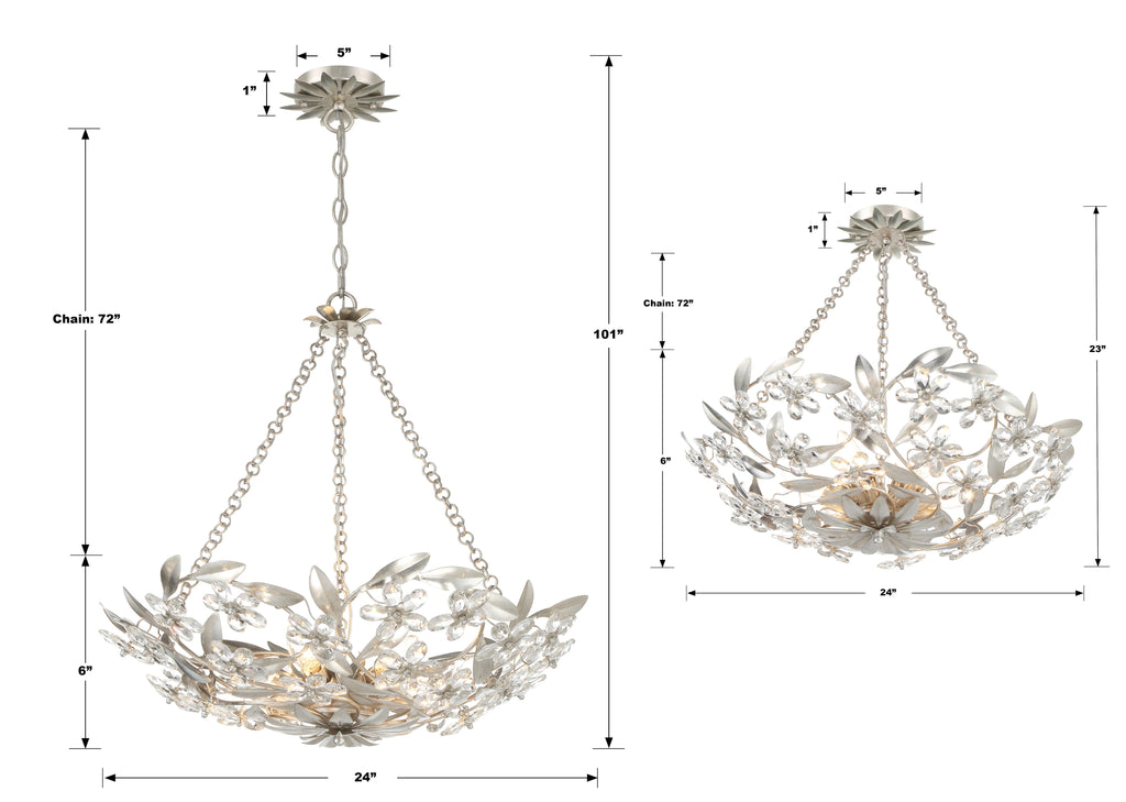 Marselle 6 Light Antique Silver Semi Flush Mount Semi Flush Crystorama