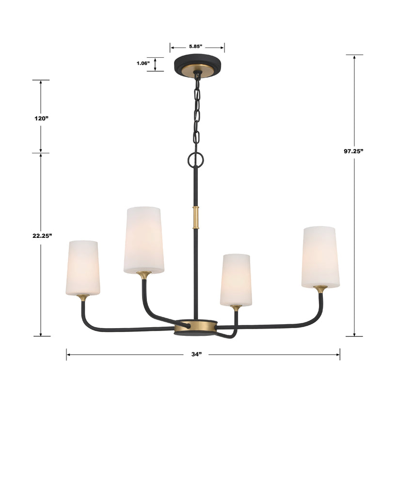 Niles 4 Light Black Forged + Modern Gold Chandelier Chandelier Crystorama