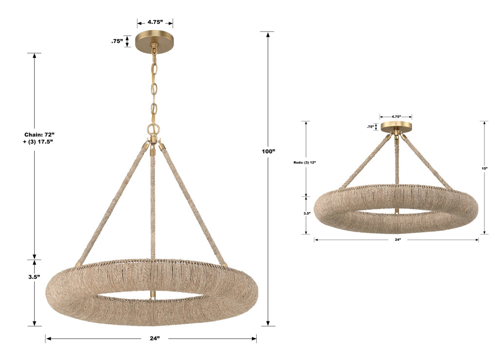 Oakley Integrated LED Soft Gold Semi Flush Mount Semi Flush Crystorama