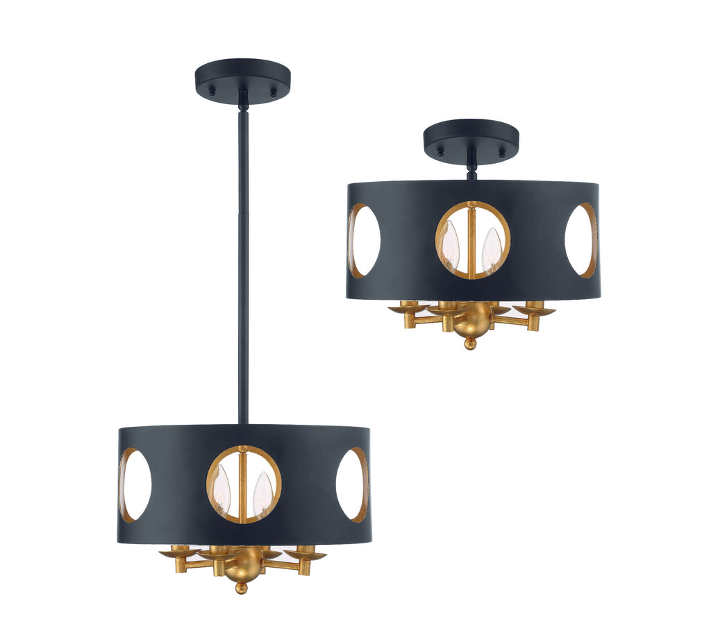 Odelle 4 Light Black + Antique Gold Mini Chandelier Chandelier Crystorama