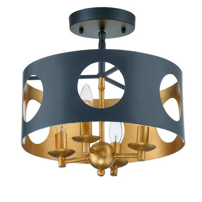 Odelle 4 Light Black + Antique Gold Semi Flush Mount Semi Flush Crystorama