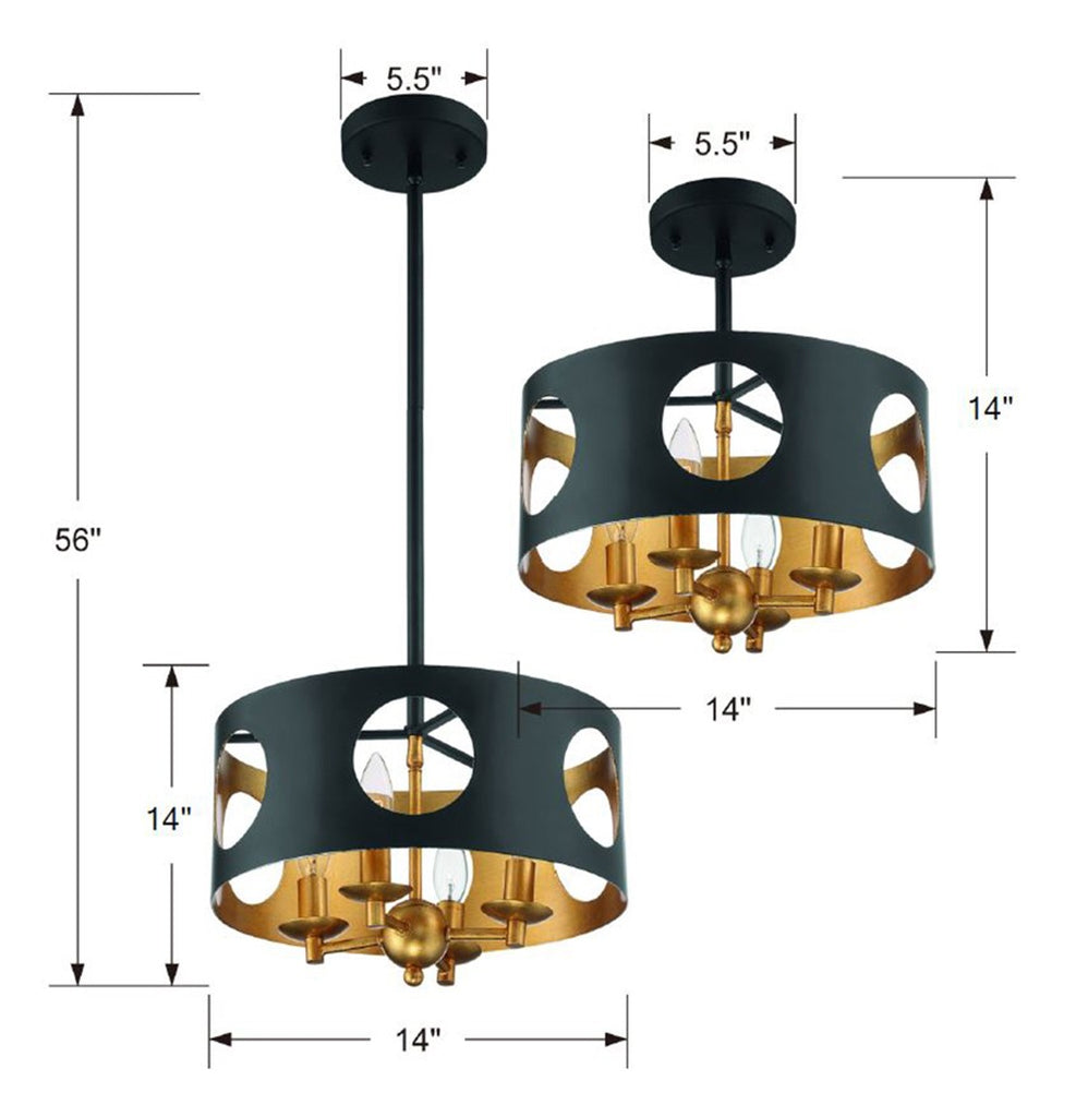 Odelle 4 Light Black + Antique Gold Mini Chandelier Chandelier Crystorama