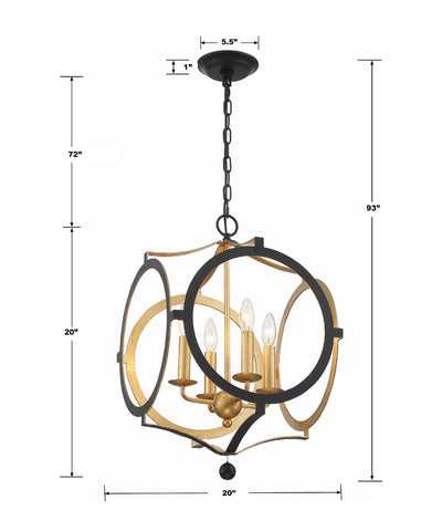 Odelle 4 Light Black + Antique Gold Chandelier Chandelier Crystorama
