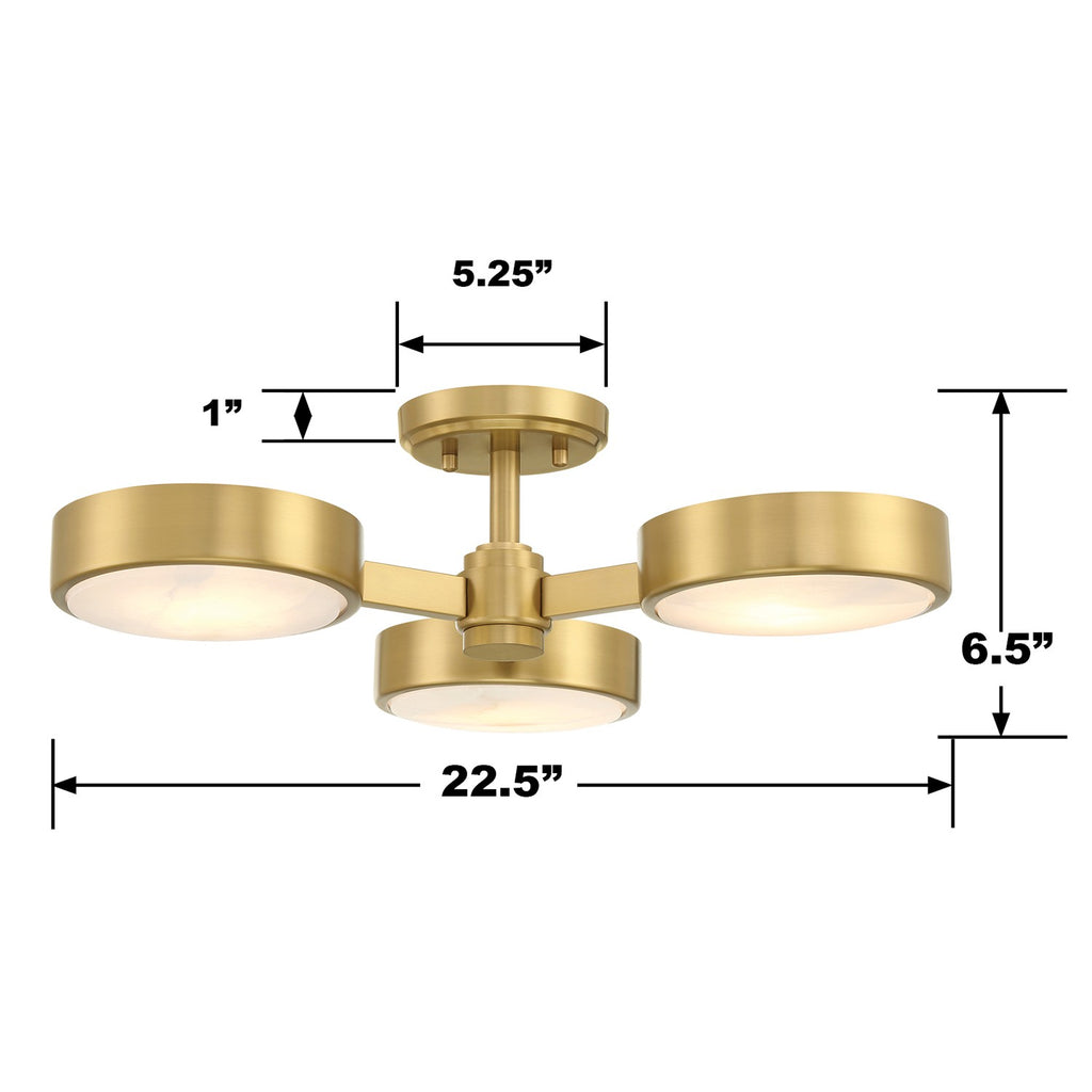 Orson 3 Light Modern Gold Semi Flush Mount Semi Flush Crystorama