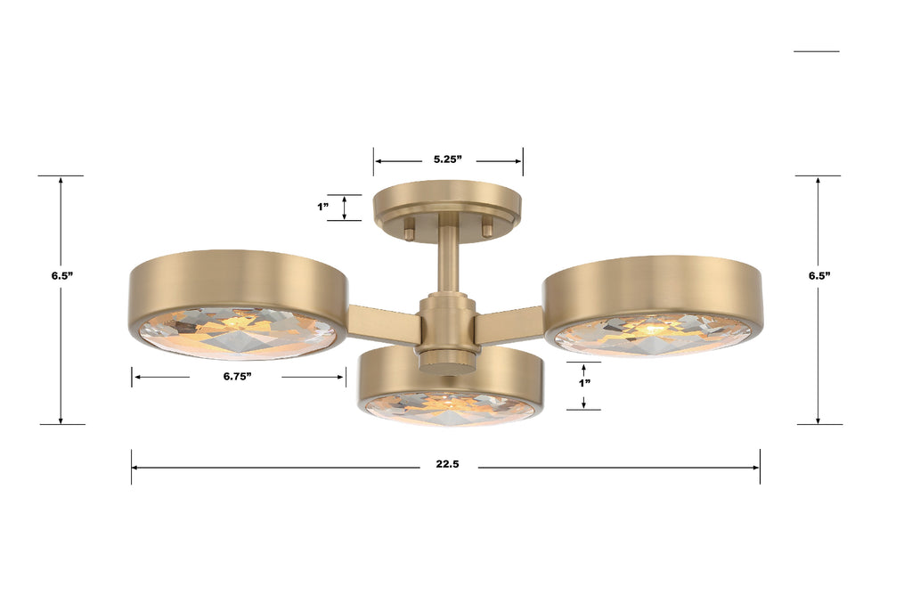 Orson 3 Light Modern Gold Semi Flush Mount Semi Flush Crystorama