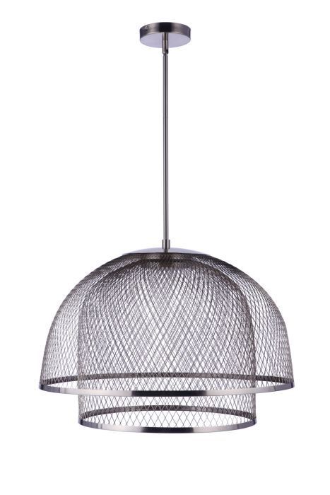 24.25” Diameter Sculptural Statement Metal Mesh Dome 2 Shade Pendant in Brushed Polished Nickel Pendant Craftmade