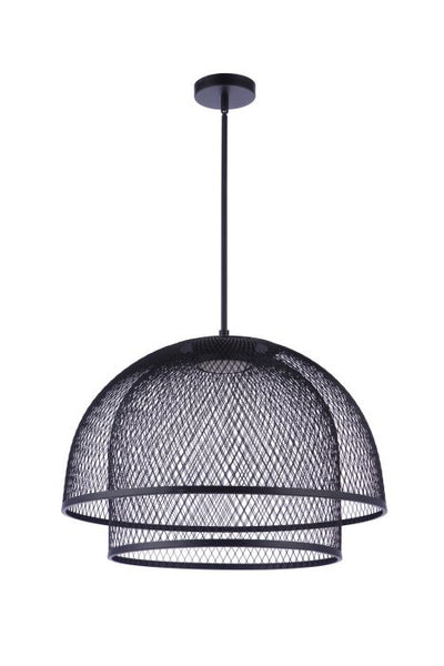 ##Antique Hardware## 24.25” Diameter Sculptural Statement Metal Mesh Dome 2 Shade Pendant in Flat Black
