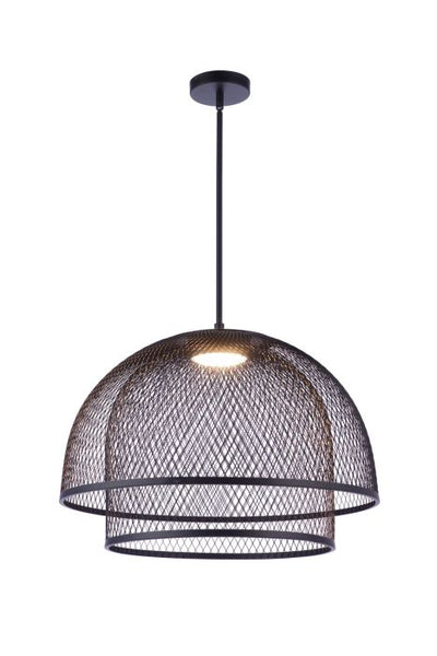##Antique Hardware## 24.25” Diameter Sculptural Statement Metal Mesh Dome 2 Shade Pendant in Flat Black