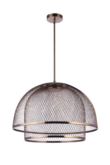 24.25” Diameter Sculptural Statement Metal Mesh Dome 2 Shade Pendant in Satin Brass Pendant Craftmade