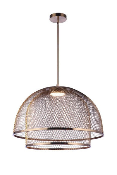 24.25” Diameter Sculptural Statement Metal Mesh Dome 2 Shade Pendant in Satin Brass Pendant Craftmade