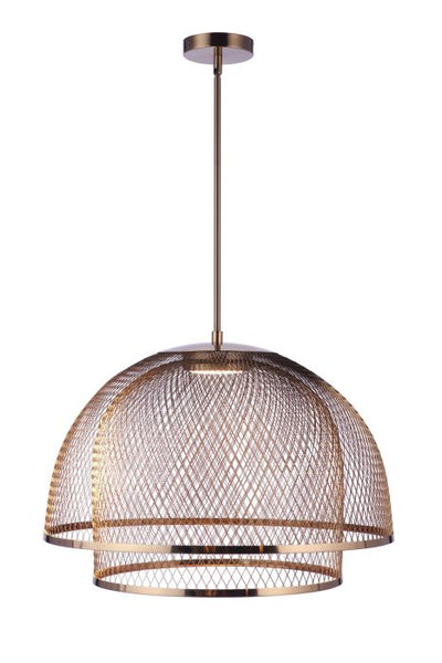 24.25” Diameter Sculptural Statement Metal Mesh Dome 2 Shade Pendant in Satin Brass Pendant Craftmade