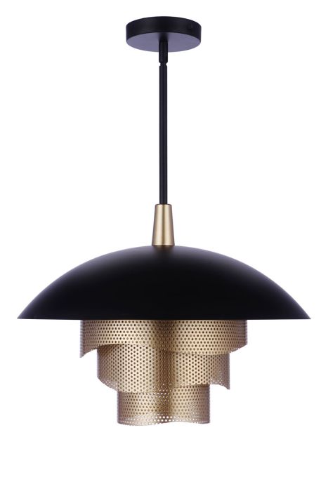 19” Diameter Sculptural Statement Dome Pendant with Perforated Metal Shades in Flat Black/Matte Gold Pendant Craftmade