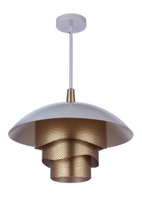 19” Diameter Sculptural Statement Dome Pendant with Perforated Metal Shades in Matte White/Matte Gold Pendant Craftmade