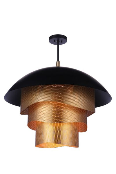 31.25” Diameter Sculptural Statement Dome Pendant with Perforated Metal Shades in Flat Black/Matte Gold Pendant Craftmade