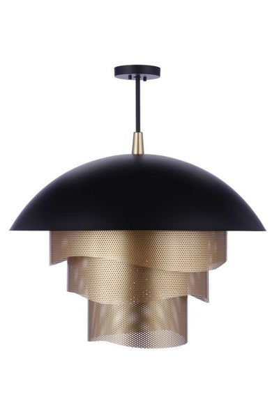 31.25” Diameter Sculptural Statement Dome Pendant with Perforated Metal Shades in Flat Black/Matte Gold Pendant Craftmade