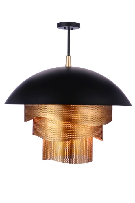 31.25” Diameter Sculptural Statement Dome Pendant with Perforated Metal Shades in Flat Black/Matte Gold Pendant Craftmade