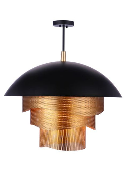 ##Antique Hardware## 31.25” Diameter Sculptural Statement Dome Pendant with Perforated Metal Shades in Flat Black/Matte Gold