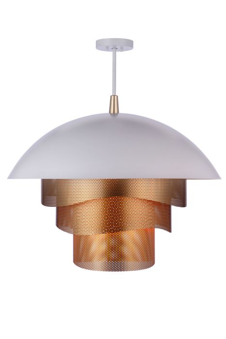 31.25” Diameter Sculptural Statement Dome Pendant with Perforated Metal Shades in Matte White/Matte Gold Pendant Craftmade