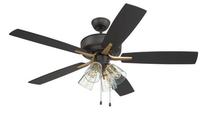 52" Pro Plus 104 in Flat Black/Satin Brass w/ White/Washed Oak Blades Ceiling Fan CRAFTMADE