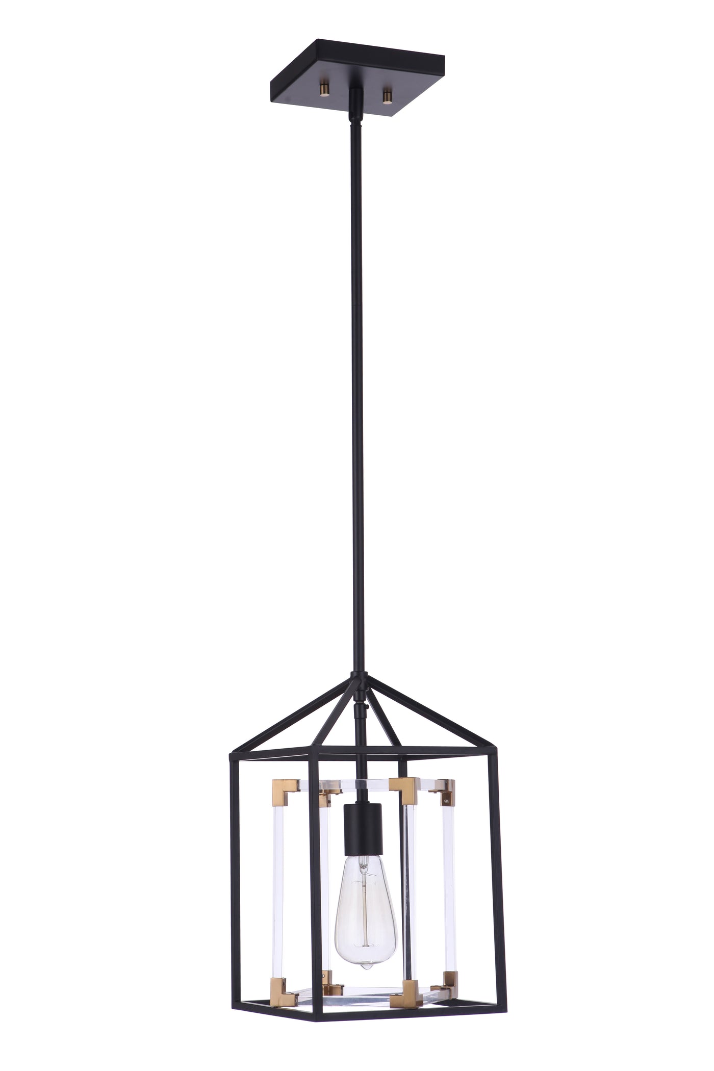 Aaron 1 Light Acrylic Pendant in Flat Black/Satin Brass Pendant Craftmade