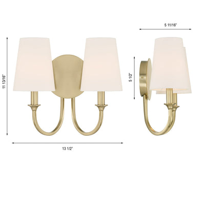 Payton 2 Light Vibrant Gold Sconce Wall Sconce Crystorama