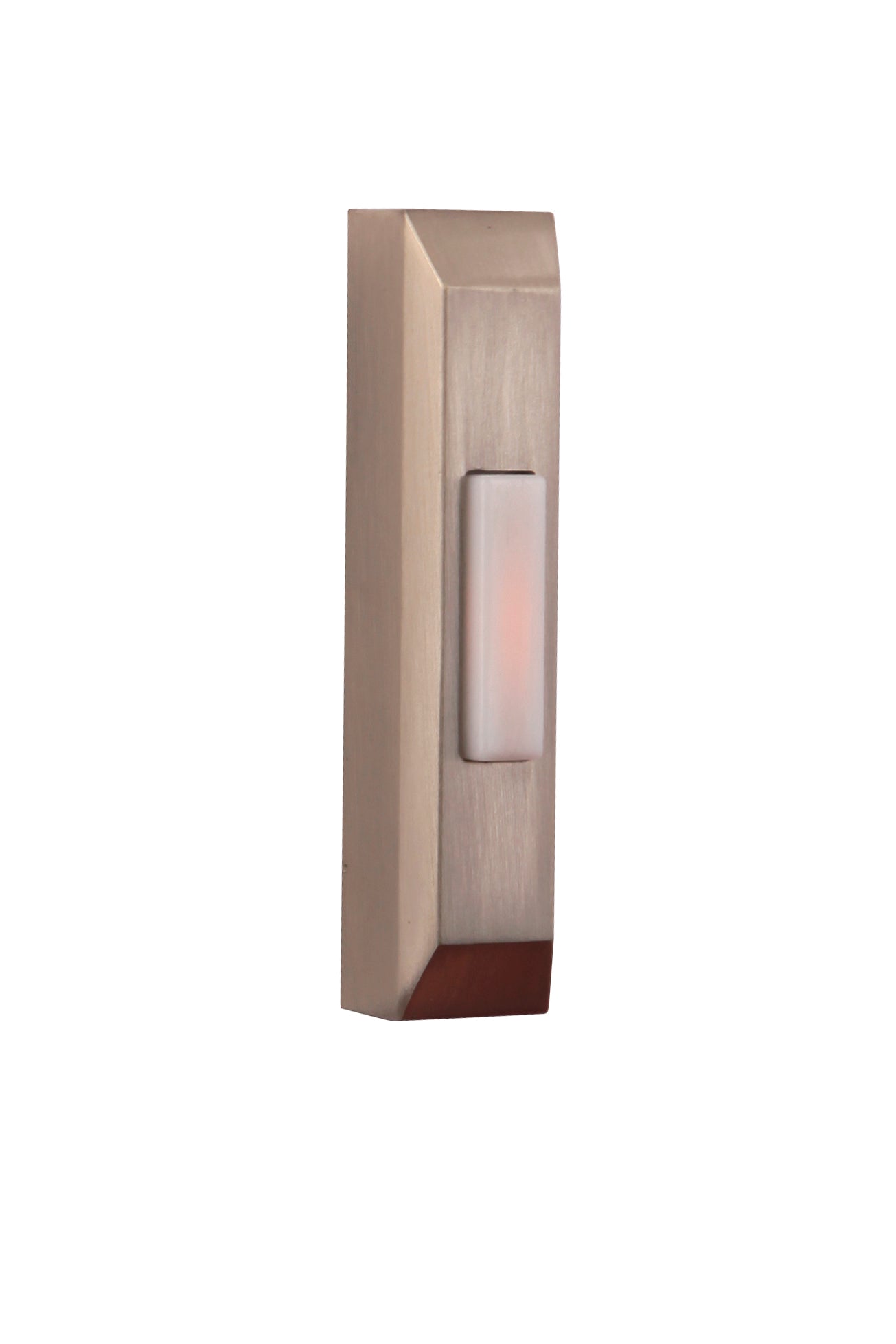 Surface Mount LED Lighted Push Button, Thin Rectangle Profile in Brushed Polished Nickel Doorbell Button Craftmade