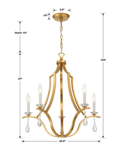 Perry 5 Light Antique Gold Chandelier Chandelier Crystorama