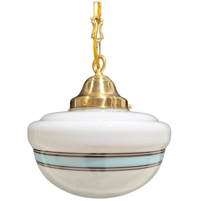 27 3/4 Inch Blue Striped Glass Chain Pendant