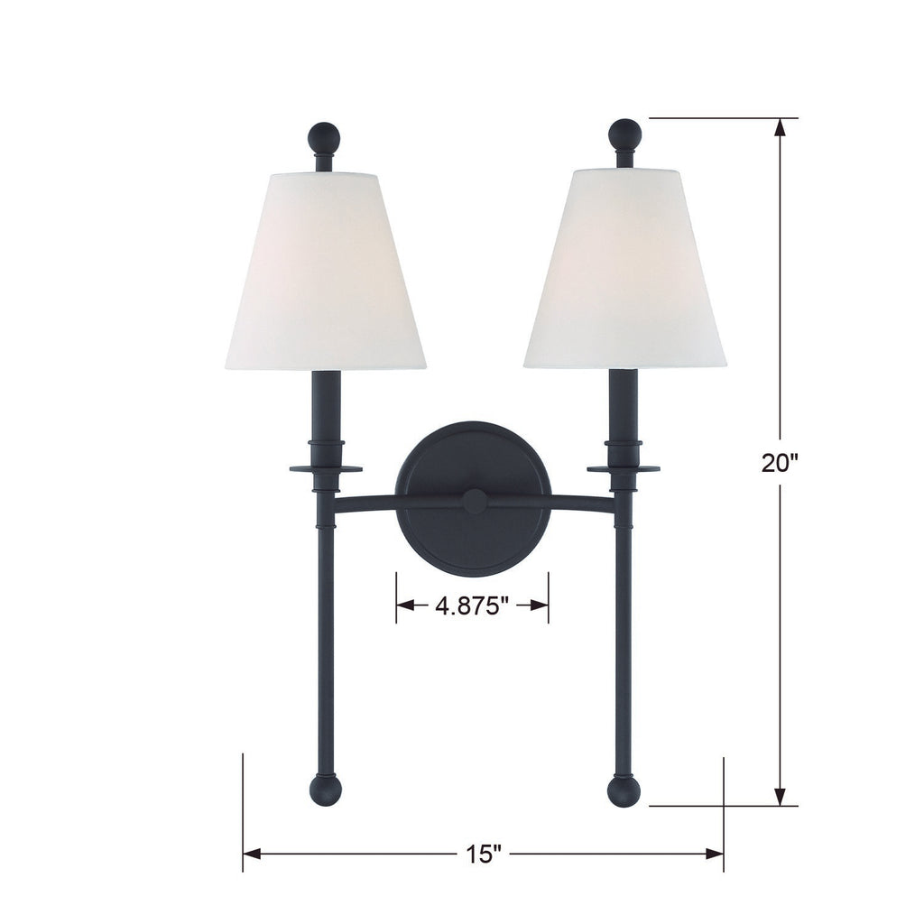 Riverdale 2 Light Black Forged Sconce Wall Sconce Crystorama