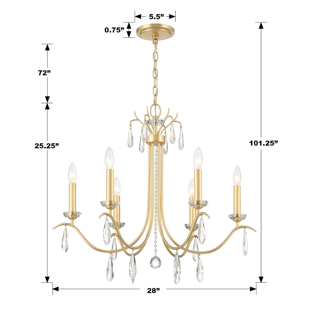 Rollins 6 Light Antique Gold Chandelier Chandelier Crystorama