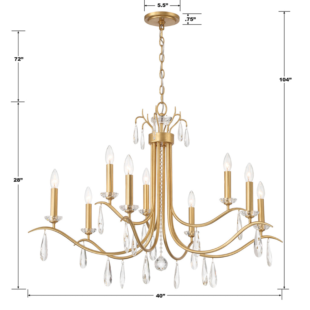 Rollins 9 Light Antique Gold Chandelier Chandelier Crystorama