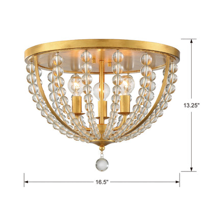 Roxy 3 Light Antique Gold Flush Mount Semi Flush Crystorama