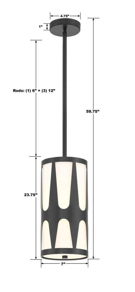 Royston 1 Light Black Mini Pendant Pendant Crystorama