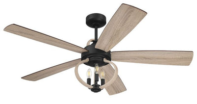 52" Reese in Flat Black  w/ Driftwood Blades Ceiling Fan CRAFTMADE