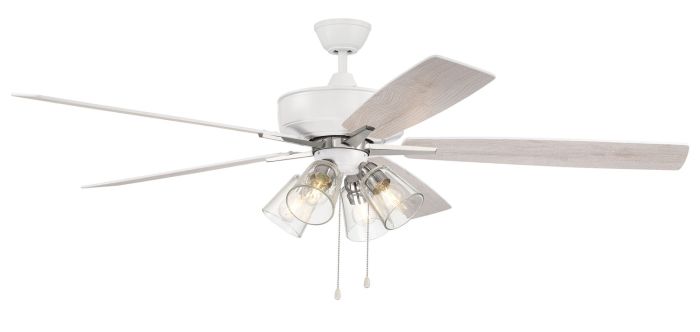 60" Super Pro 104 in White/Polished Nickel w/ White/Washed Oak Blades Ceiling Fan CRAFTMADE