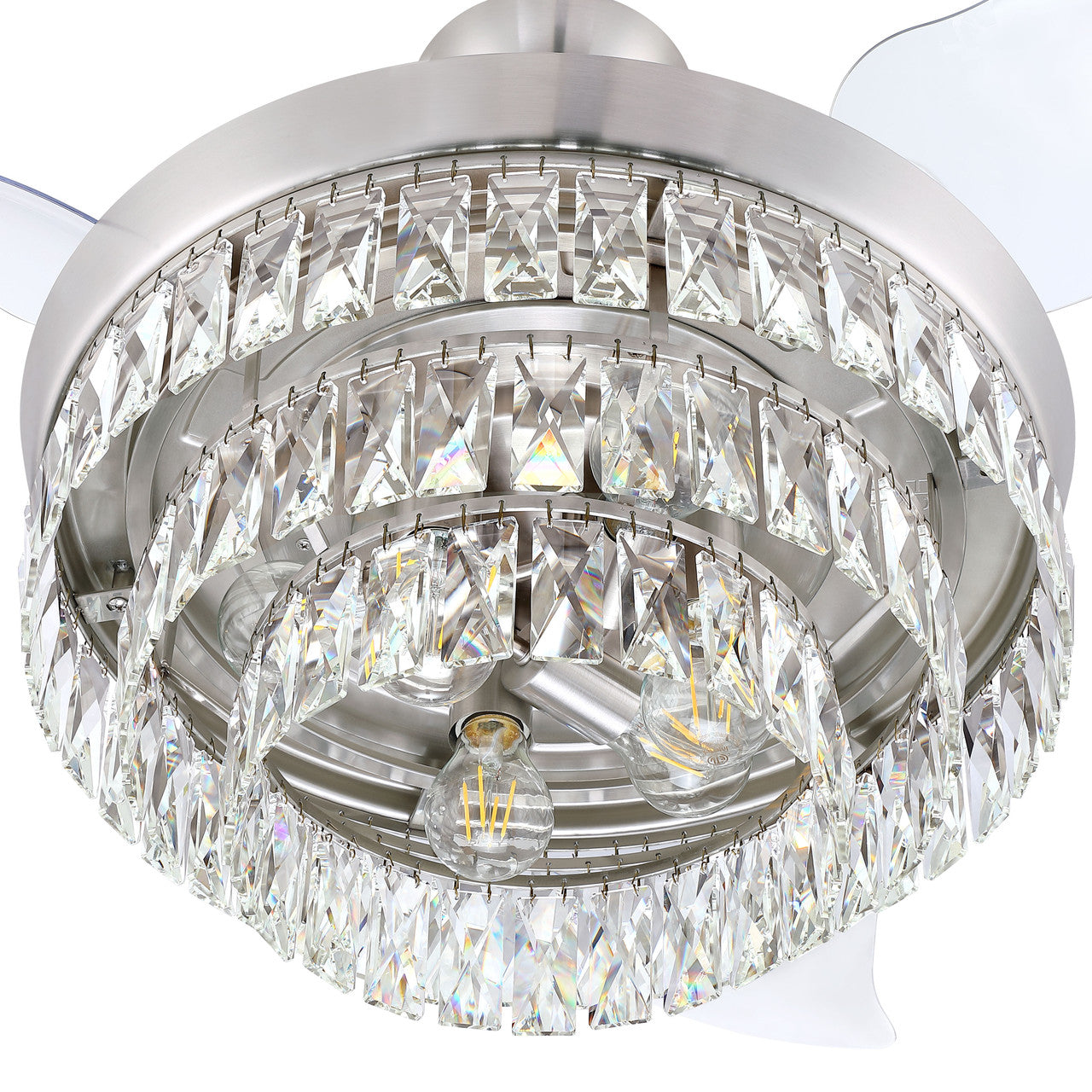 42" Sofia in Brushed Polished Nickel w/ Clear Acrylic Blades