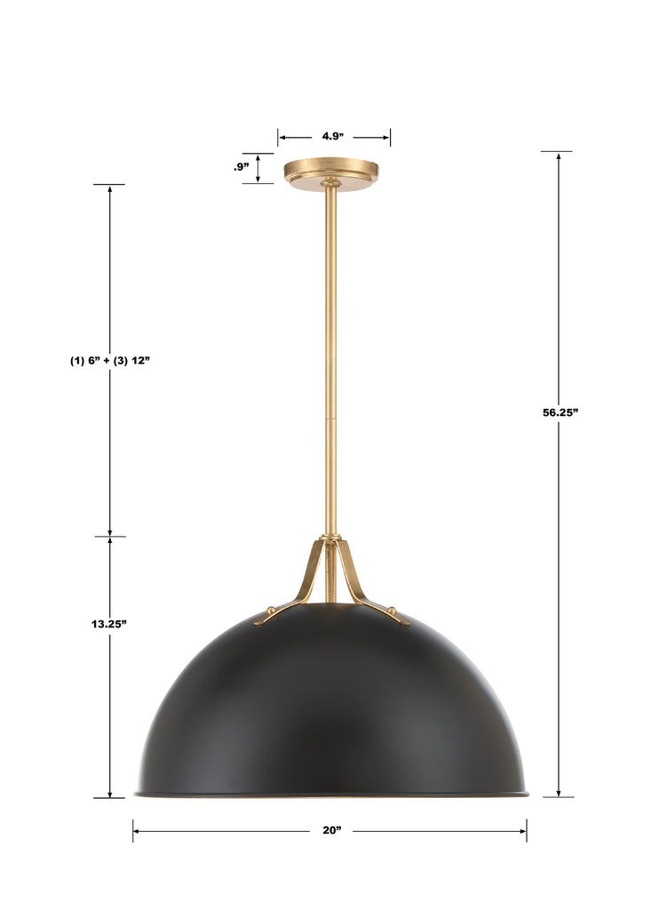 Soto 1 Light Matte Black + Antique Gold Chandelier Chandelier Crystorama