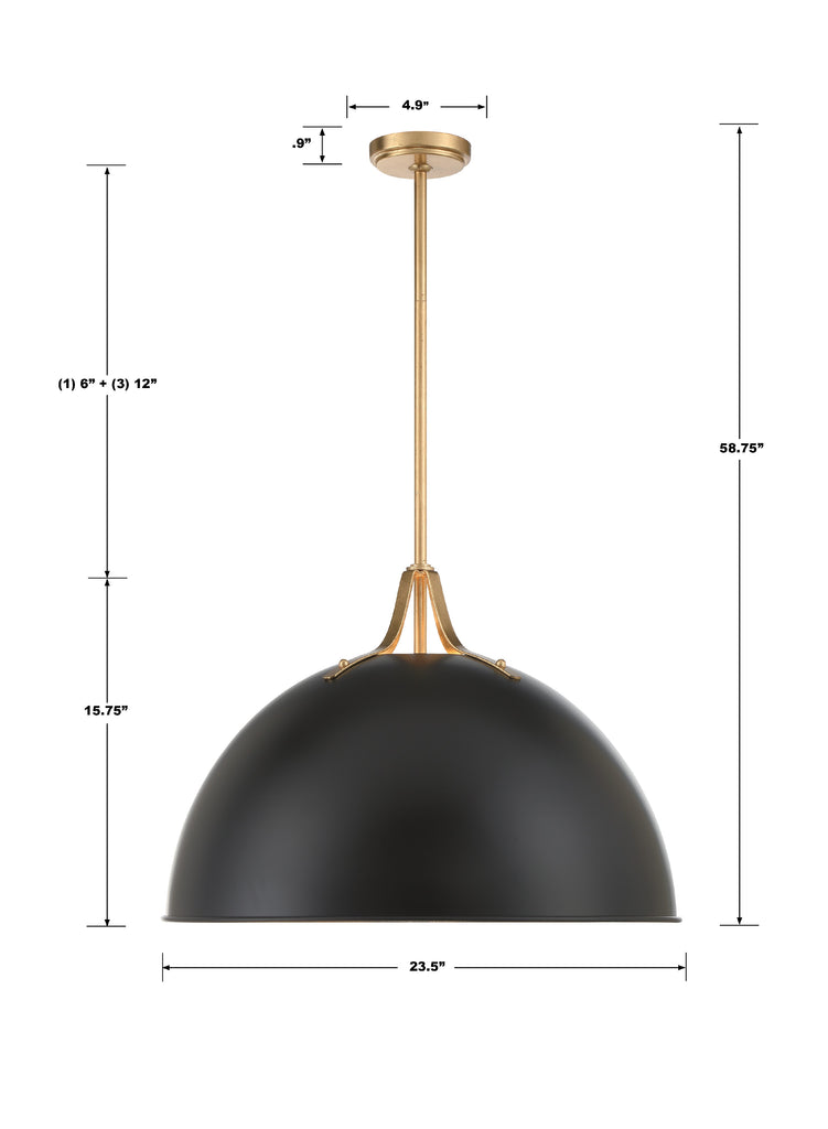 Soto 3 Light Matte Black + Antique Gold Chandelier Chandelier Crystorama