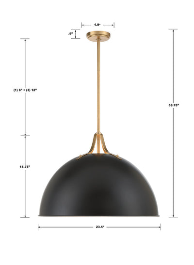 Soto 3 Light Matte Black + Antique Gold Chandelier Chandelier Crystorama