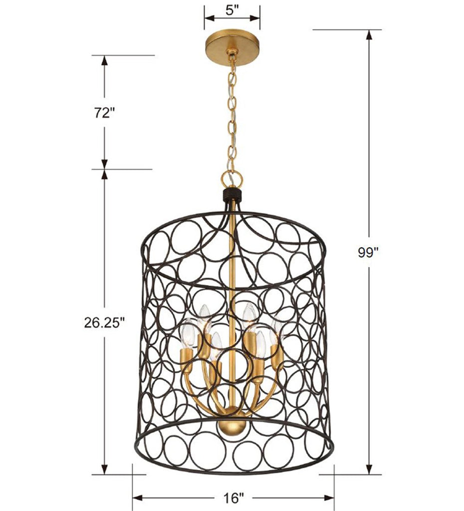 Stemmons 6 Light Bronze + Antique Gold Mini Chandelier Chandelier Crystorama