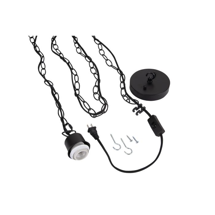 Swag Hardware Kit 15' Black Cloth Cord w/Socket, Chain and Canopy in Flat Black Pendant Craftmade