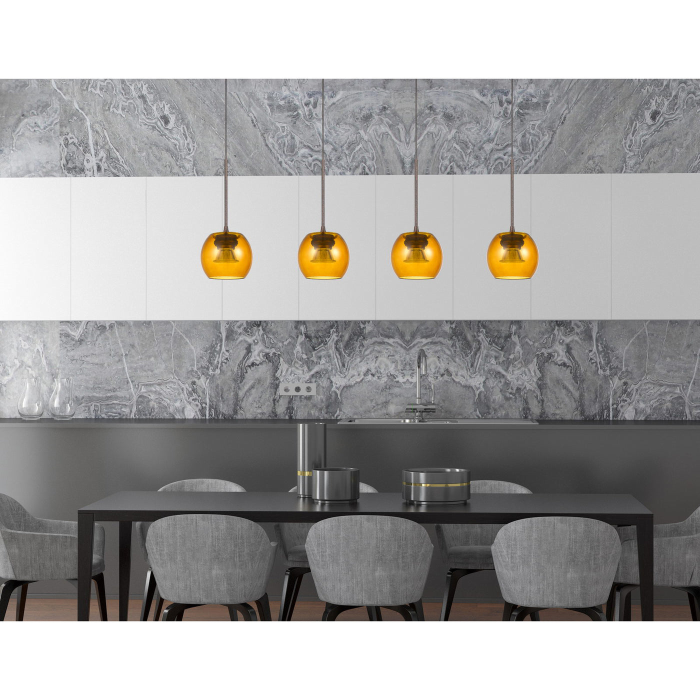 ITHACA 3000K, 8W, 700 LUMEN, 90 CRI DIMMABLE LED GLASS MINI PENDANT WITH AMBER GLASS Pendant Cal Lighting