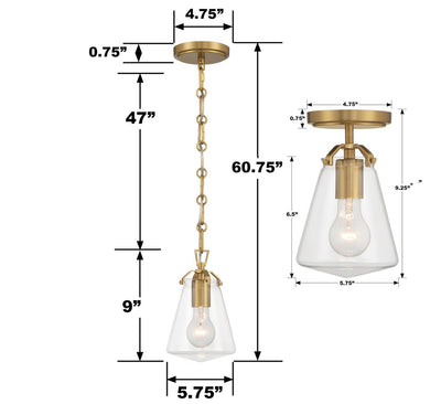 Voss 1 Light Luxe Gold Semi Flush Mount Semi Flush Crystorama