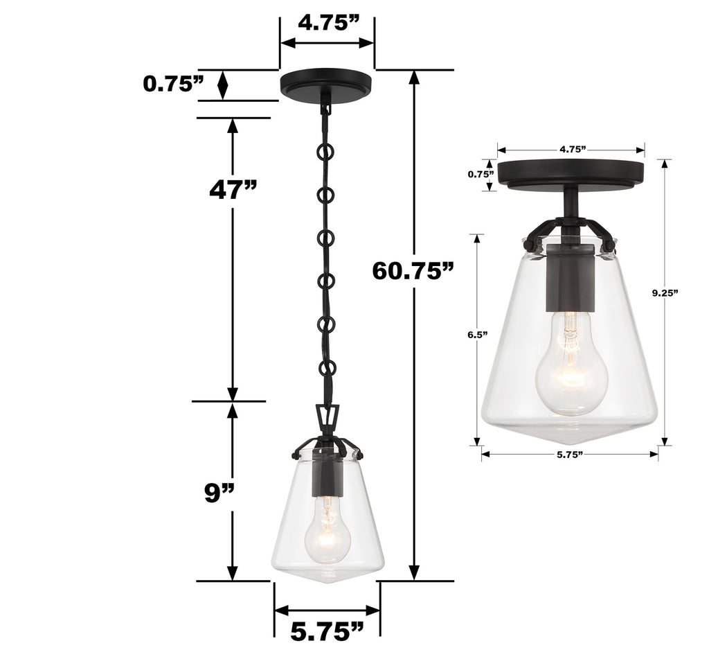 Voss 1 Light Matte Black Semi Flush Mount Semi Flush Crystorama